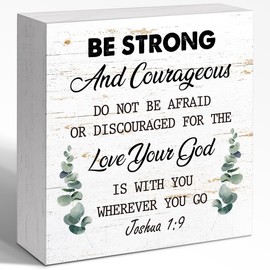 WUZYOU Scripture Sign, Joshua 1:9 Wooden Box Decor 5x5x1 INCH, Bible Verse Display, Military Gift, Pastor Office Art