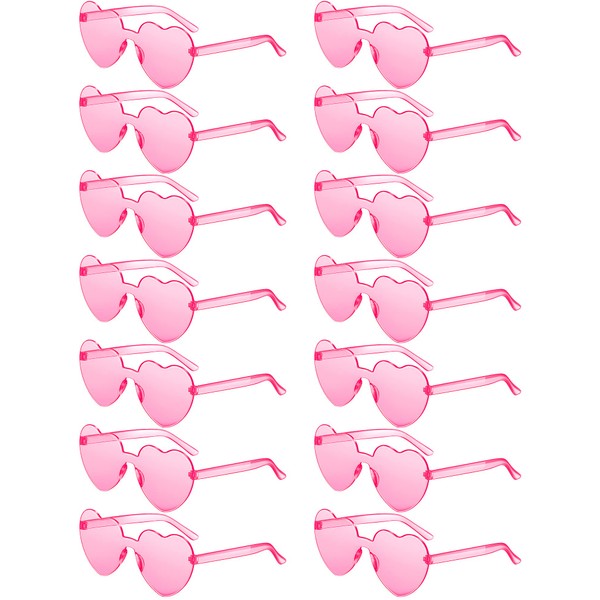 14 Pairs Heart Shaped Rimless Sunglasses Frameless Heart Sunglasses Transparent Candy Color Glasses Tinted Eyewear(Pink)