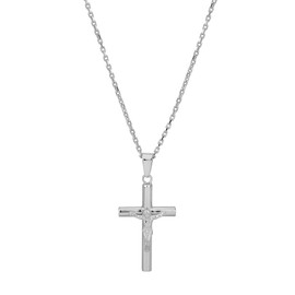 Vanbelle Rhodium Plated 925 Sterling Silver Jewelry - Handcrafted Religious Cross Crucifix Pendant Necklace for Men and Women - Stylish Ornament for Adults - 23x48mm