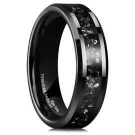 King Will 6mm Mens Wedding Band Black Plated Tungsten Wedding Ring for Men Silver Meteorite Inlay High Polished Engagement Ring Daily Wear丨Galaxy Collection V(11)