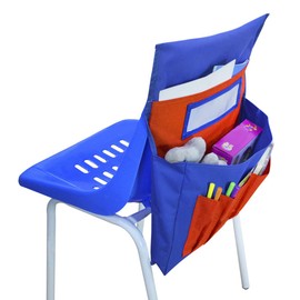 Classroom Chair Storage Pocket Organizer with Name Tag Slot, 6 Pockets Seat Companion Students Must-Have School Supplies Kids Chair Back Sack Hanging Bag for Classroom Daycare Homem (Blue+red)