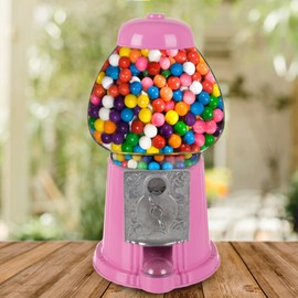 15” Gumball Machine with Coin Bank - Bubble Gum Machine Candy Dispenser with Glass Globe and Metal Base - Vintage Style Gum Ball Vending Dispenser by Great Northern Popcorn (Pink)