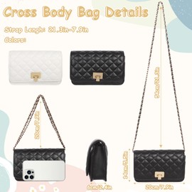 Jiusely Ladies Crossbody Bags Quilted Designer Handbags, White Evening Clutch Small Flap Shoulder Bag with Chain Strap PU Leather Phone Bags for Daily Life Banquet Walk Holiday Night Out Shopping