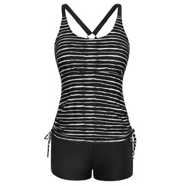 Swimsuits for Women，Strappy Tankini Swimsuits Drawstring Bathing Suits Two Piece Floral Print Swimwear with Shorts