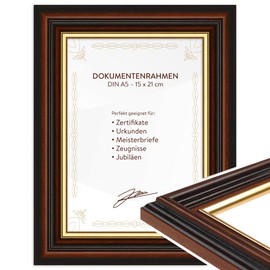 WANDStyle Document Frame for Certificates and Certificates, DIN A5 15 x 21 cm, Wooden Frame, Brown, Made in Germany - H015