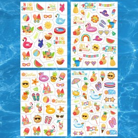 Waterproof Temporary Tattoos - 118pcs Groovy Fake Tattoo for Kids Swimming Party Supplies, Star Pool Sunglasses Summer Arts and Crafts for Boys or Girls 6 7 8 9 10 11 12 years old
