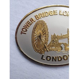Thomas Benacci Pewter Effect Tower Bridge and London Eye Oval Metal Fridge Magnet - British Icon Souvenir from England UK