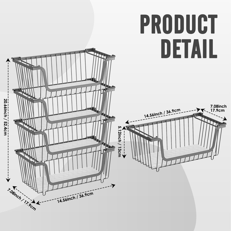 GAOKASE 4 Pcs Stackable Wire Baskets for Pantry Organizers and