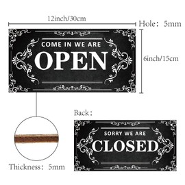 CREATCABIN Open Closed Sign Business Double-Sided Sign Waterproof Wooden Sign Hanging Wall Art for Business Door Walls Shop Bar Hotel Decoration Gift 30 x 15 cm Classic Colour
