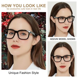 AEZUNI Large Square Reading Glasses Women Trendy Readers 1.0 1.5 2.0 2.5 3.0 3.5 (Black, 3.00)