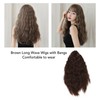 Women Long Brown Wavy Wig Heat Resistant Soft Fluffy Brown