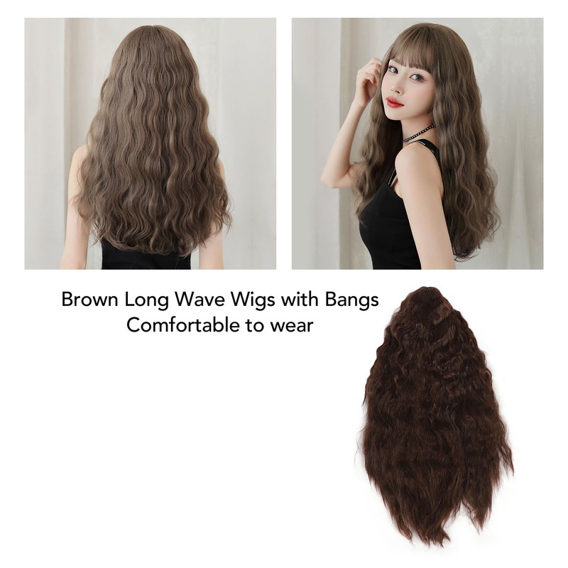 Women Long Brown Wavy Wig Heat Resistant Soft Fluffy Brown