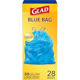 Glad 30 Gallon Recycling Bags, Large Drawstring Trash Bags, Blue, 28 Count (Pack of 1)