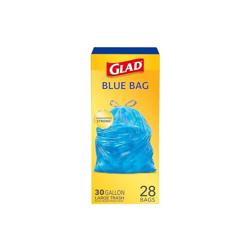 Glad 30 Gallon Recycling Bags, Large Drawstring Trash Bags, Blue,