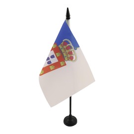 AZ FLAG KINGDOM OF PORTUGAL 1139-1910 TABLE FLAG 5'' x 8'' - ROYALE PORTUGUESE DESK FLAG 21 x 14 cm - Black plastic stick and base