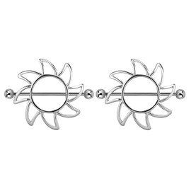Pierced Owl 14GA Stainless Steel Tribal Sun Nipple Shields, Sold as a Pair (12mm (1/2"))