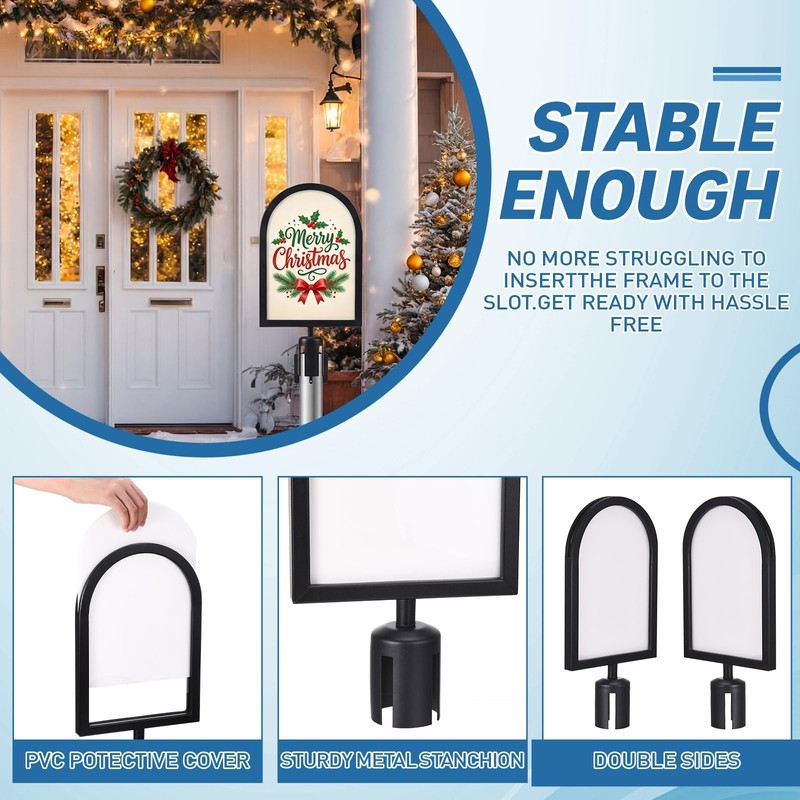 Lounsweer 4 Pcs Arched Stanchion Sign Holder Double Sided Sign