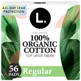 L. Ultra Thin Pads for Women, Regular Absorbency, Organic Cotton Top Layer, Unscented Pads with Wings, 56 Count