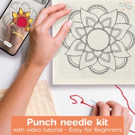 Complete Punch Needle Kit for Beginners & Adults – DIY Embroidery Punch Stitching Kit with Yarn, Canvas, and Tools – Perfect for Relaxation, Home Décor, Art, & Holiday Crafts