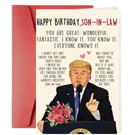 Funny Birthday Card for Dad Grandpa Husband, Happy Father's Day Birthday Cards Gifts From Son Daughter, Perfect Trump Bday Decorations Card for Father Grandfather Stepfather Husband (To SON-IN-LAW)