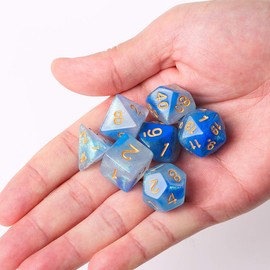 GWHOLE Polyhedral Dice Acrylic Dice Set of 7 Dice Cthulhu Mythology TRPG Card Game Educational Educational and More (Glitter Blue & White)