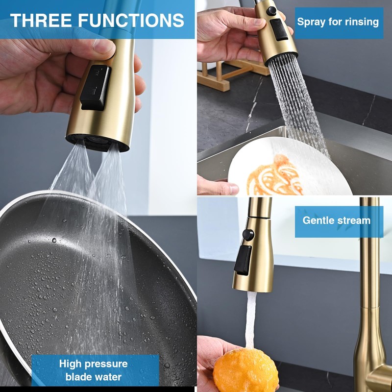 Metal Kitchen Faucet Head Replacement, 3 Functions Kitchen Faucet Head