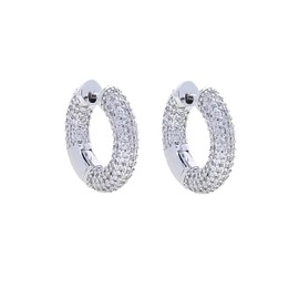 HUGE TOMATO 925 Silver Huggie Diamond Hoop Earrings for Women, 17 mm, 925 Silver Needle, Birthday Gift for Women, Silver, Zircon