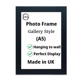 ASA A5 Picture Frame with Safety Glass | Modern Wooden Photo Frame | For Home & Office Decor | 14.8 x 21 cm | Table Top & Wall Display | Without Mount | Black