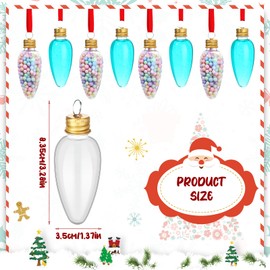 Ziliny 50 Pcs Clear Christmas Ornaments Fillable Bulb Ornament Fillable Plastic Christmas Ornaments with Golden Screw Off Cap and Red Rope Decorative Hanging Ornaments for DIY Christmas Party Wedding