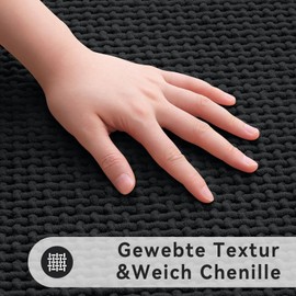 Homaxy Chenille Bathroom Rug Soft Bath Mat Non-Slip Washable Bath Mat Absorbent Bath Rug Bath Rug Shower Mat for Bathroom, Shower, Bathtub - 40 x 60 cm, Black