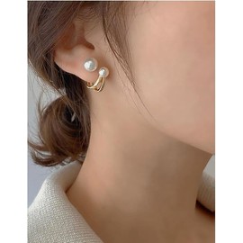 Boho Pearl Hoop Studs Earrings Gold Pearl Wrap Earrings Vintage Retro Pearl Earrings Classic Pearl Earing Everyday Earrings Jewelry Gift for Women