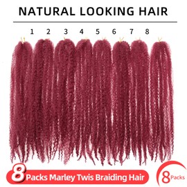 Marley Twist Braiding Hair 24 Inch Red Marley Twist Hair 8 Packs Cuban Twist Hair Afro Kinky Curly Crochet Hair Synthetic Marley Hair Extensions (24 Inch(Pack of 8),#Bug)