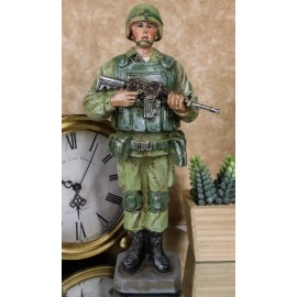 Military Battlefield Marine Army Soldier Standing On Guard With Rifle Figurine