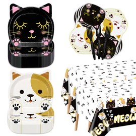 162 Pieces Cat Birthday Party Decorations - Including Cat Plates, Pet Napkins, and MEOW Tablecloth for Pet Cat Themed Birthday Party Supplies, Serve 40 Guests