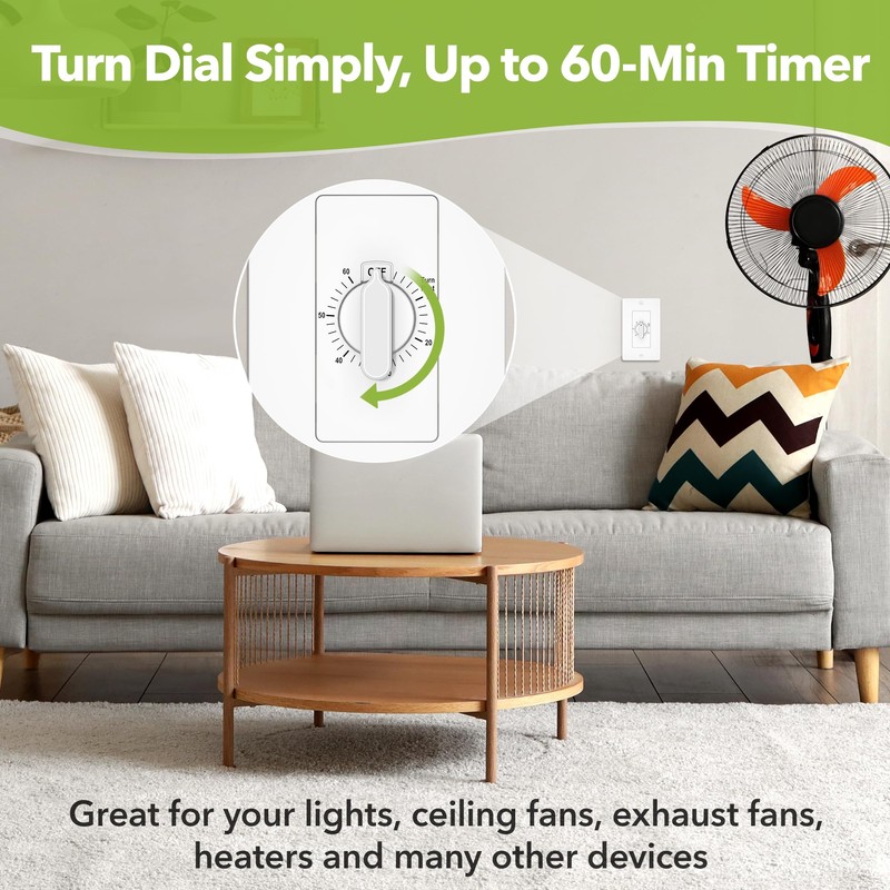 HBN 60 Minute Spring Wound Timer Switch, Energy-Saving Mechanical Timer