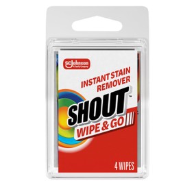 Shout Wipes, Wipe and Go Instant Stain Remover, Laundry Stain and Spot Remover for On-the-Go, 4 Wipes (Pack of 1)