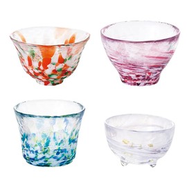 Tsugaru Biidoro, Handcrafted Glass Sake Cups, Set of 4, Four Seasons