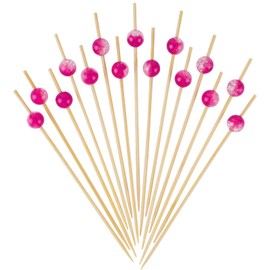 Minisland Fuchsia Pink Pearl Cocktail Picks, 4.7 Inch Long Bamboo Fancy Toothpicks for Appetizers, Decorative Valentines Wedding Bridal Shower Party Food Drinks Fruit Skewer Sticks 100 Counts -MSL413
