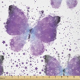 Ambesonne Butterfly Fabric by The Yard, Surreal Star Patterned Background with Polygonal Butterflies Modern, Stretch Knit Fabric for Clothing Sewing and Arts Crafts, 1 Yard, Blue Pink Purple