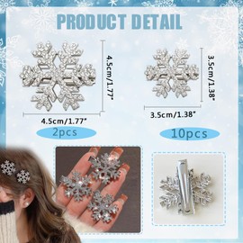 12 Pcs Sparkly Rhinestone Snowflake Hair Clip Hair Barrettes Christmas Metal Alligator Clips Hair Accessories for Women Princess Long Thick Hair Winter Xmas Hairpins Christmas Party Gifts
