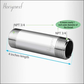 Horiznext stainless steel 304 pipe nipple npt 3/4 male threaded cast fitting, 4 inches length tube sleeve extension connector, schedule 40 conduit hose adapter