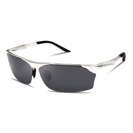 FEISEDY Sports Sunglasses, Men's Polarized Sunglasses, Alloy, Ultra Lightweight for Driving, Bicycling, Fishing, UV Glasses, silver frame grey piece