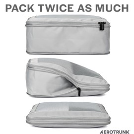 Aerotrunk Compression Packing Cubes for Travel - Luggage Organizer Bags - Double Zipper Packing Cubes for Suitcases (4-Pack, Light Grey)
