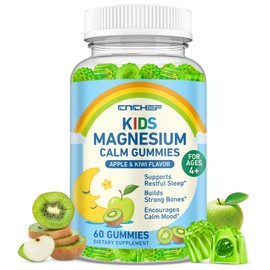 Center-Filled Magnesium Gummies for Kids 300MG - Magnesium Glycinate Gummies with L-theanine, Omega-3, Vitamin B6, D for Kids & Adults, Supplement for Sleep, Calm & Muscle Relaxation - Apple & Kiwi