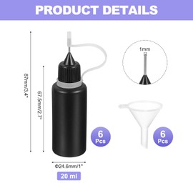 sourcing map 6Pcs Squeeze Bottle, 20ml/0.7oz Glue Tip Applicator Bottles Plastic Liquid Glue Bottle for Paper Crafts, Painting, Oil, Ink(Black, with 6 Funnel)