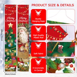 Merry Christmas Door Banner Christmas Porch Banner 180x30cm, Santa Claus Porch Signs Xmas Couplet Curtain Banner for Christmas House Gate Garden Patio Yard Door Wall Decor