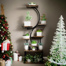 Plant Stand Indoor with 5 Grow Lights, 8 Tiered Tall Plant Shelf for Indoor Plants Multiple, 62" Large Plant Shelves Metal Curved Shape Flower Holder Display Rack for Living Room, Patio