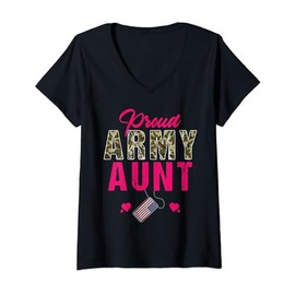 Proud Army Aunt Dog Tag Soldier Family Reunion Matching V-Neck T-Shirt