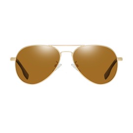 EYLRIM Kids Small Polarized Aviator Sunglasses for Boys and Girls, 52MM UV400 Protection Lens(A7 Gold/Brown)