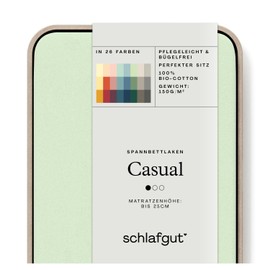 Schlafgut Casual Fitted Sheet, 90 x 190 cm to 100 x 200 cm, Light Green, Fitted Sheet Made from 100% Organic Cotton